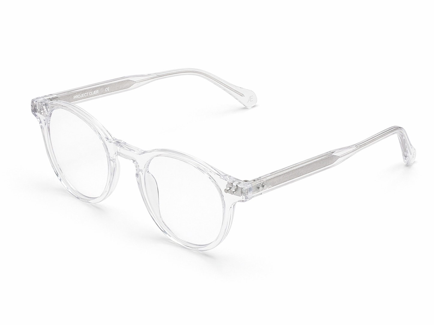 Clear blue light glasses on a white background