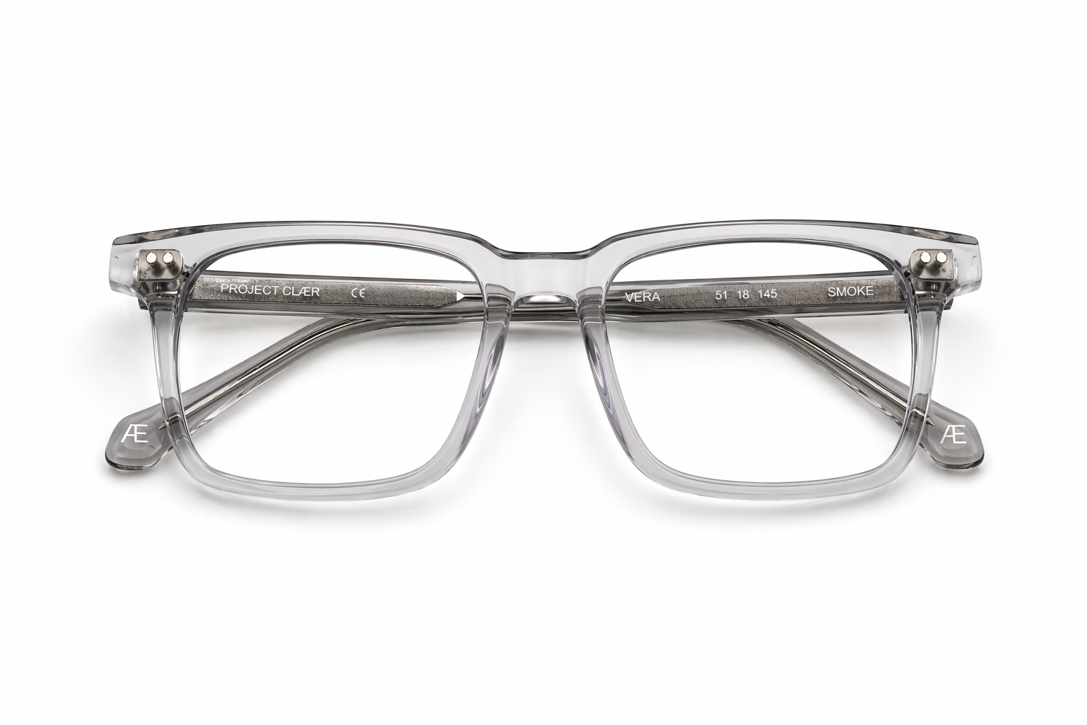 Clear blue light glasses with a silver frame on a white background