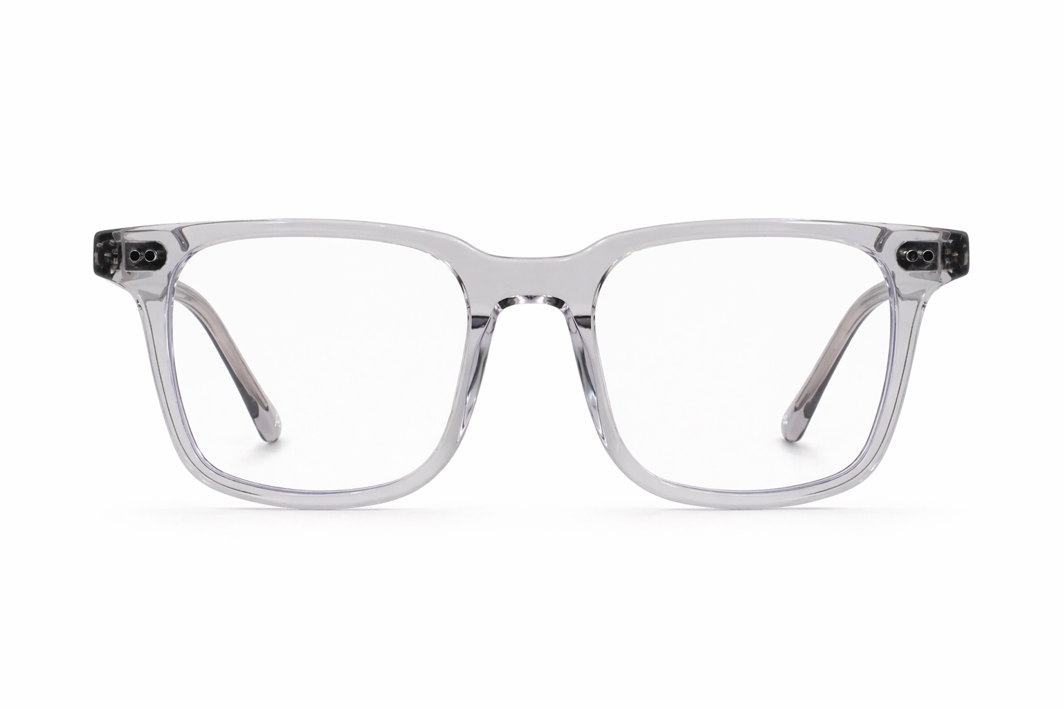 Clear blue light yeglasses on a white background