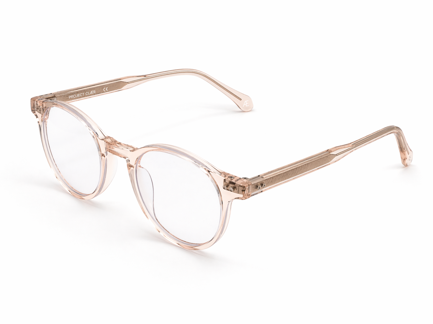 Rose gold blue light eyeglasses SOL dawn on a white background